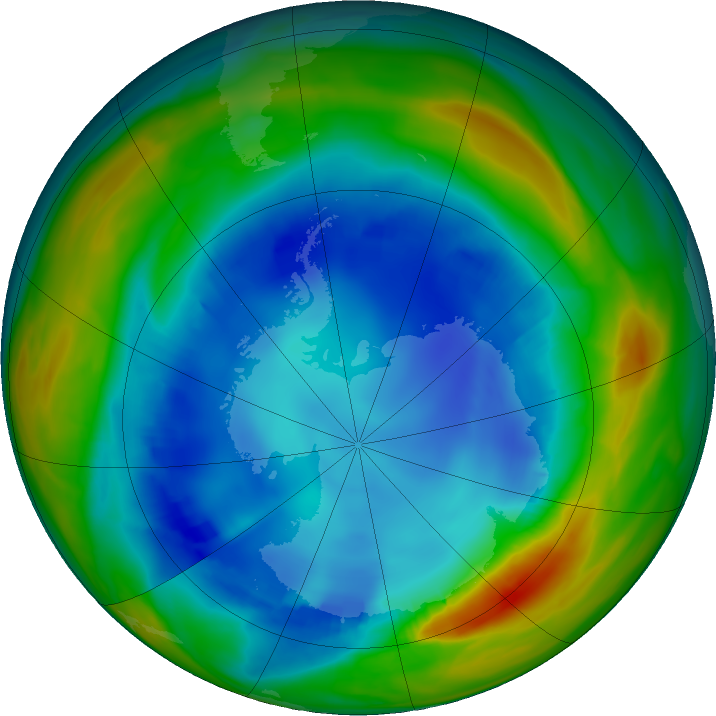 Antarctic ozone map for 08 August 2023